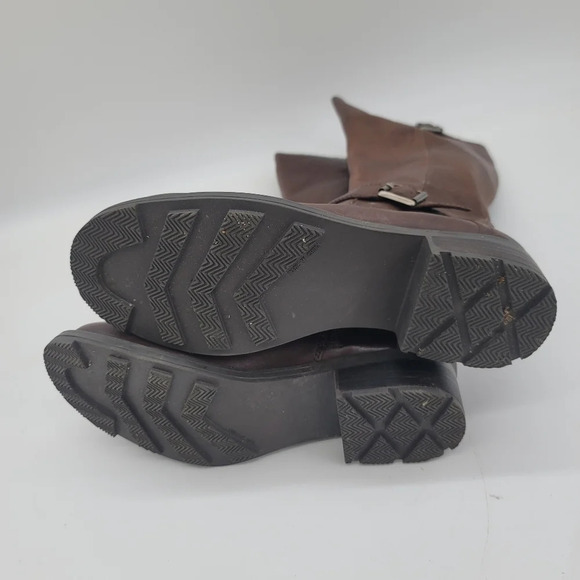 Sarah Jayne Canyon Brown Leather Round Toe Side Zip Knee High Boots Women’s 7.5M - Picture 3 of 11